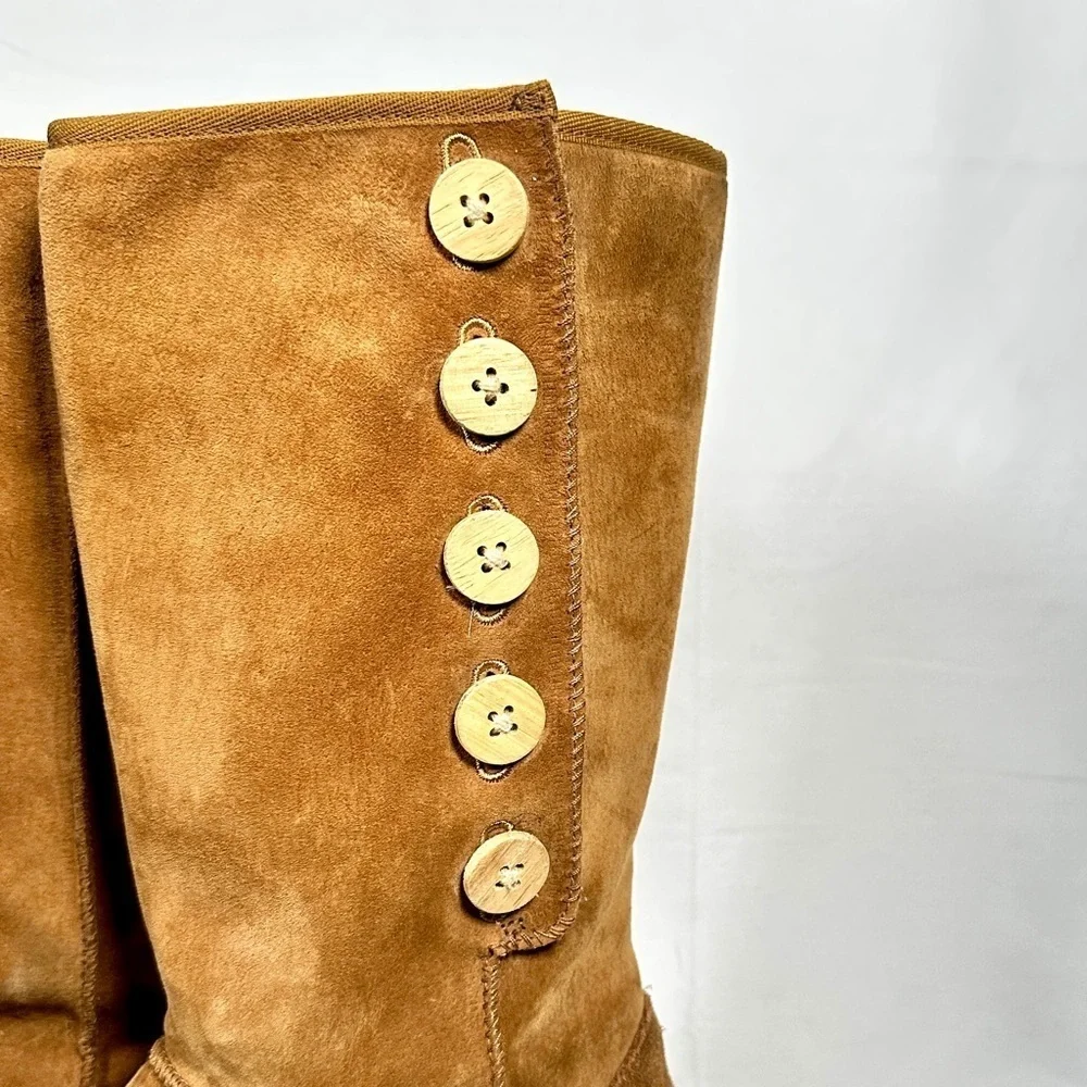 UGG Australia Lo Pro 5 Button Tall Suede Boots Tan Size 7